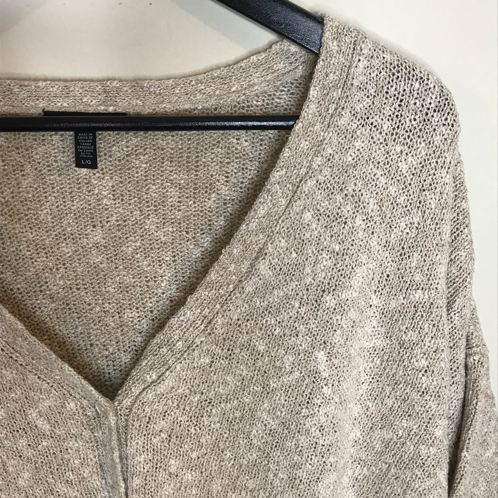 Eileen Fisher Lg Beige knit short sleeve cardigan